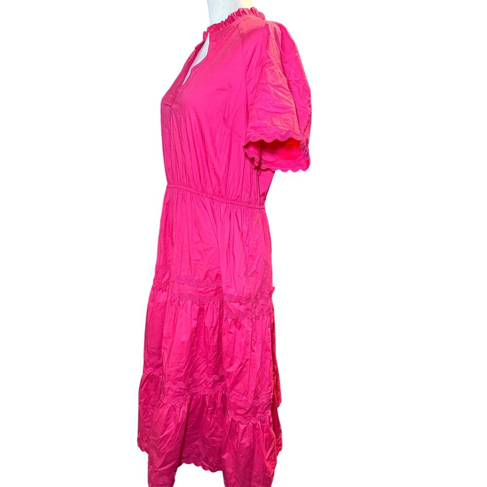 Crown & Ivy Pink Ric Rac Tiered Cotton Midi Dress, Coastal Summer, Size Medium - Picture 4 of 11